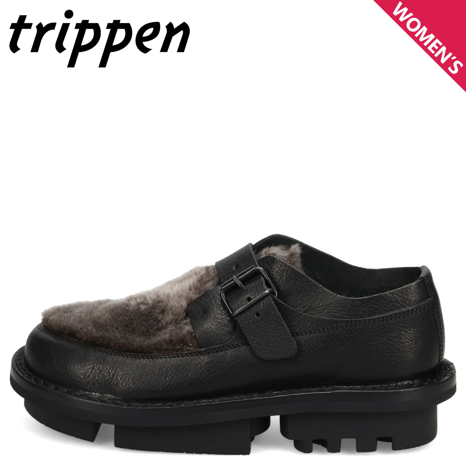 trippen TRANSFORM-WM52T トリッペン モンクストラップシューズ レザー ファー トランスフォーム レディース 本革 ブラック 黒 601-4740 母の日