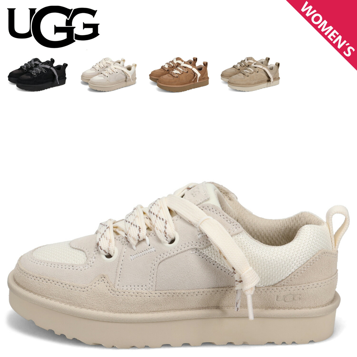 【最大1000円OFFクーポン発行中】 UGG W LO LOWMEL アグ スニーカー ロー ローメル レディース 厚底 ブラック ベージュ チェスナット 黒 1168890 母の日
