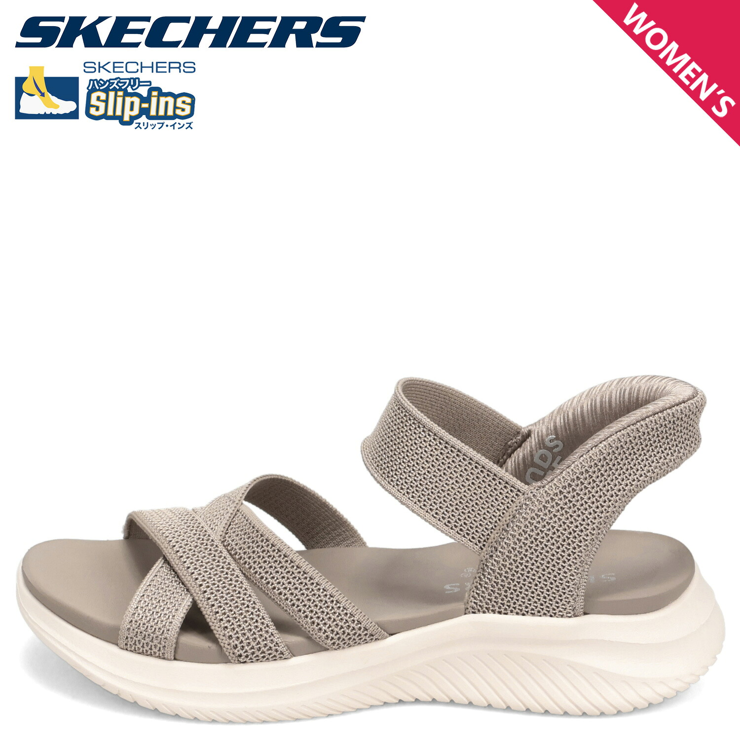 SKECHERS HANDS FREE SLIP-INS ULTRA FLEX 3.0 SANDAL FOREVER BETTER スケッチャーズ スリップインズ ウルトラ フレックス 3.0 フォーエバー ベター サンダル ストラップサンダル レディース 疲れない ベージュ 164085