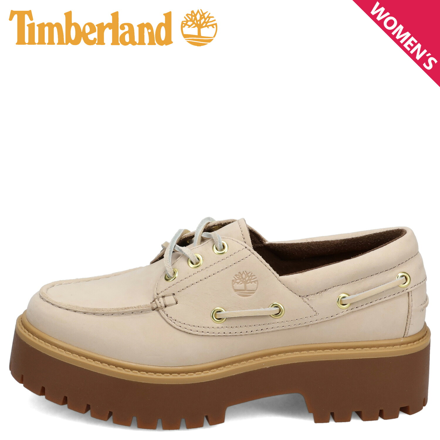 Timberland STONE STREET BOAT SHOE ティンバーランド デッキシューズ ストーン ストリート ボートシューズ レディース 革 レザー 本革 厚底 ベージュ A6AVY 母の日
