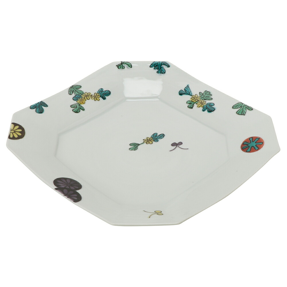 色絵華景色 隅切角皿大 22cm 【私の部屋オリジナル 九谷焼 食器 和食器 器 プレート 平皿 迎春 お正月 磁器 日本製】