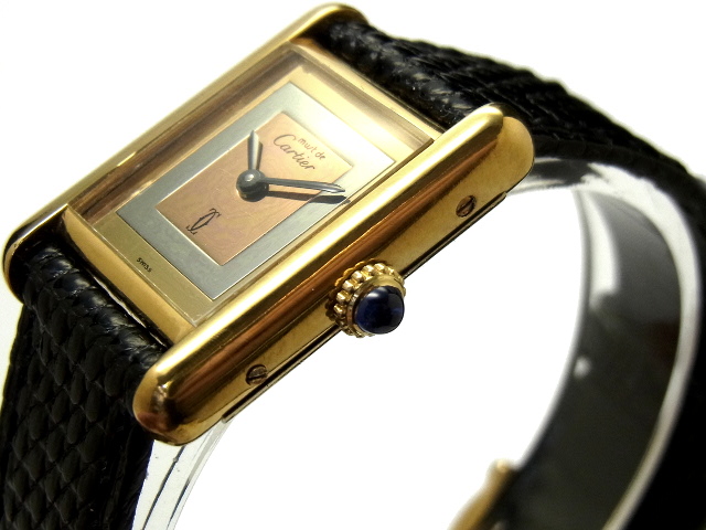 【USED】 CARTIER - カルティエ マストタンク スリーカラー ダイヤル 貴重 美品 YGP/革 手巻き S レディース 腕時計