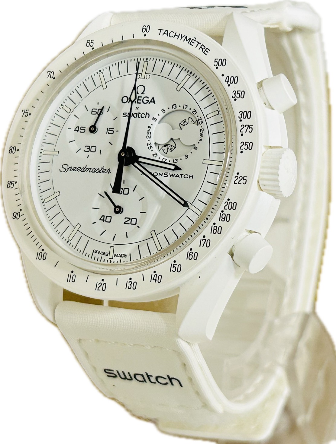【中古】Omega x Swatch ゼロ x スウォッチ 機敏さお師匠さん 軍事任務 トゥ ザ お月さま位相角 フルムーン SO33W700 ユニ一発やる ウオッチ 石英 A6868
