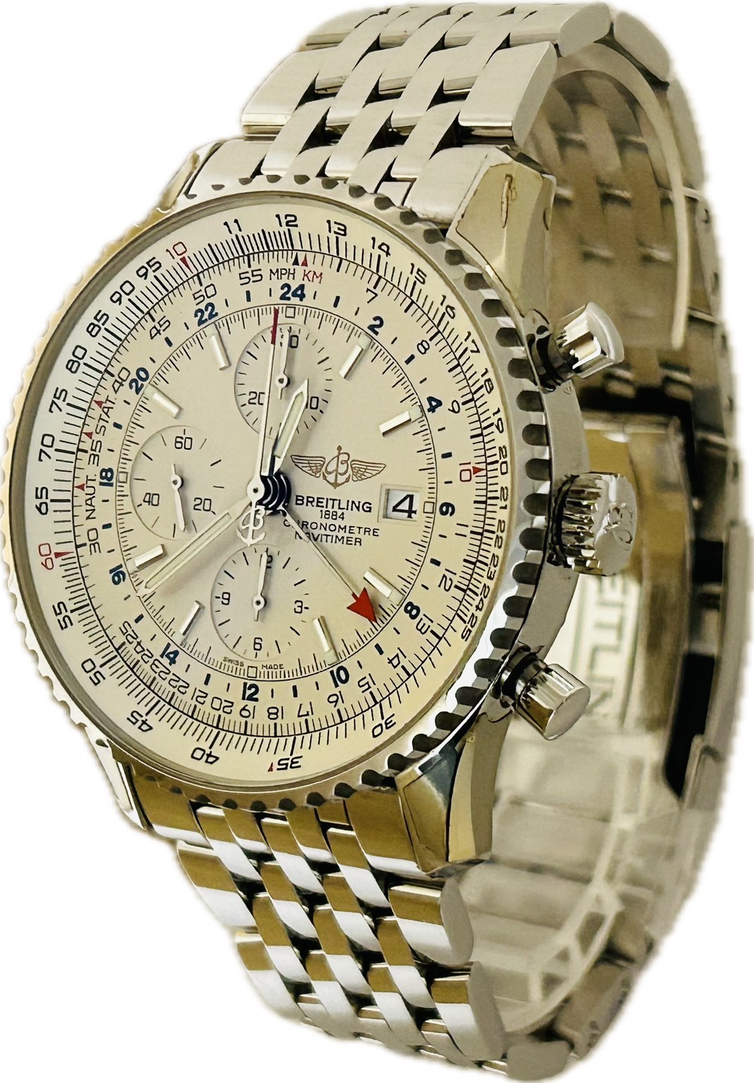 【中古】BREITLING ナビタイマー 世界 A24322 メンズ ウオッチ 自動小銃一巻き A6747