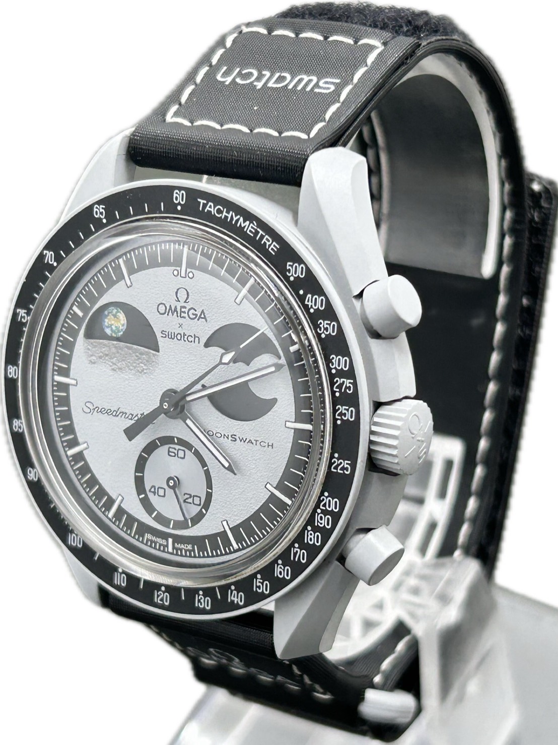 【中古】OMEGA &times;スウォッチ スピードマスター ミッション トゥ アースフェイズ SO33M700 ユニセックス 腕時計 クオーツ A7302｜Watch-JPN