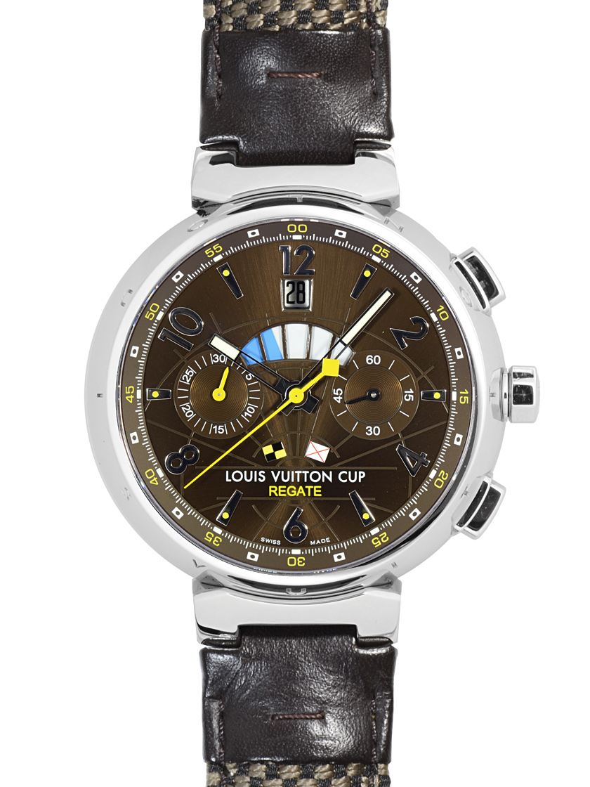 watch-jubilee: Louis Vuitton Q1021 men tambour chronograph Louis Vuitton Cup regatta dark brown ...