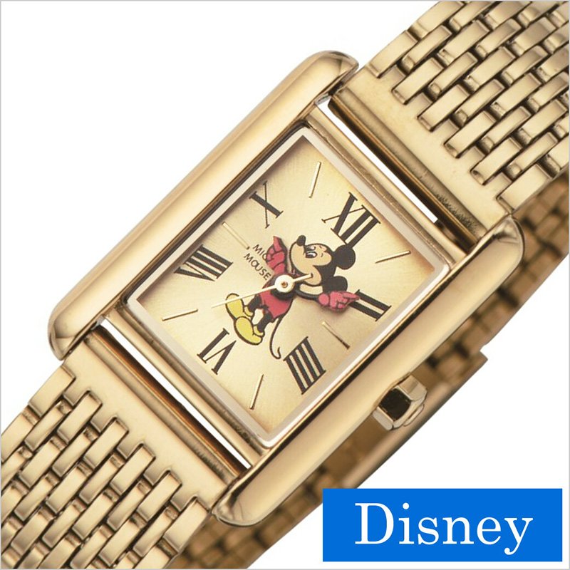 楽天市場 ディズニー ミッキーマウス 腕時計 Disney Mickey Watch Mouse 時計 レディース ゴールド Mtw Gld キャラクター ミッキー ビジネス スクエア 四角 スクエア レクタンギュラ アンティーク レトロ ファッション 人気 おすすめ ゴールド ステンレス プレゼント 冬