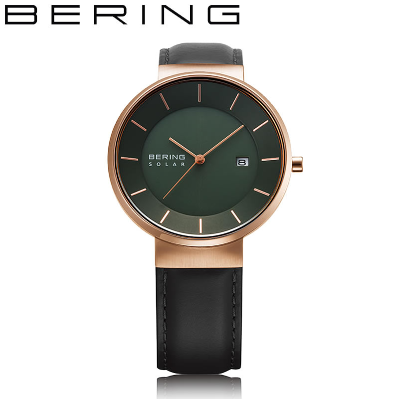 楽天市場 ベーリング ソーラー 腕時計 Bering 時計 メンズ グリーン 469 人気 ブランド おすすめ おしゃれ ブラック 黒 レザー 革ベルト 緑 サステナブル 北欧 クール ミニマル レトロ モダン シンプル カジュアル 上品 高級感 大人 誕生日 記念日 プレゼント ギフト