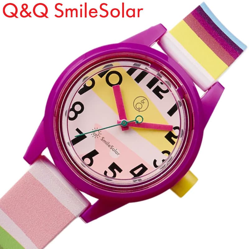 シチズン 腕時計 Q&Q 時計 パープル マルチカラー CITIZEN 軽い ソーラー 防水 Q＆Q スマイルソーラー Smile Solar SNAKE BORDERS 軽め ポップ 小さめ 子供 女の子 男の子 キッズ R03A-513VK 人気 おすすめ おしゃれ ブランド プレゼント ギフト