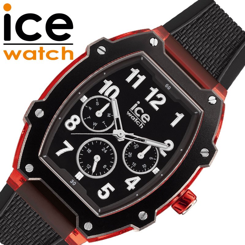 アイスウォッチ 腕時計 ICEWATCH 時計 アイスボリデイ ICE BOLIDAY ブラック 男性 メンズ シリコン シリコンベルト トノー型 ICE-023316 大人 ビジネス 仕事 プライベート おしゃれ 日付 曜日 黒 赤 レッド かっこいい カジュアル ブランド 誕生日