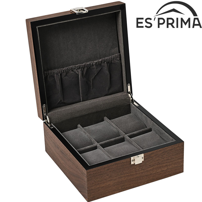 エスプリマ 木製ボックス 腕時計ケース クルミ木目 6本収納 Esprima Woodcase メンズ クルミ木目 収納ボックス ES-5306WD 人気 おすすめ おしゃれ ブランド プレゼント ギフト【正規品】｜腕時計を探すならウォッチラボ