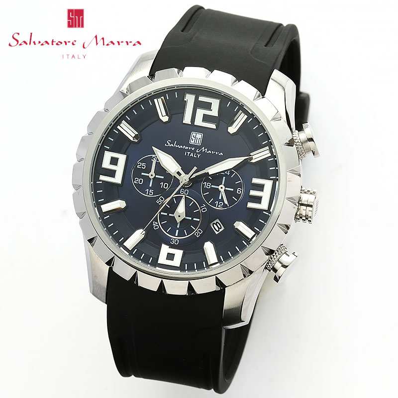 【61%OFF】【21,670円引き】 サルバトーレマーラ 腕時計 立体文字盤 SalvatoreMarra メンズ ネイビー ブラック 時計 SM22111-SSBL-BK 人気 おすすめ おしゃれ ブランド プレゼント ギフト【正規品】