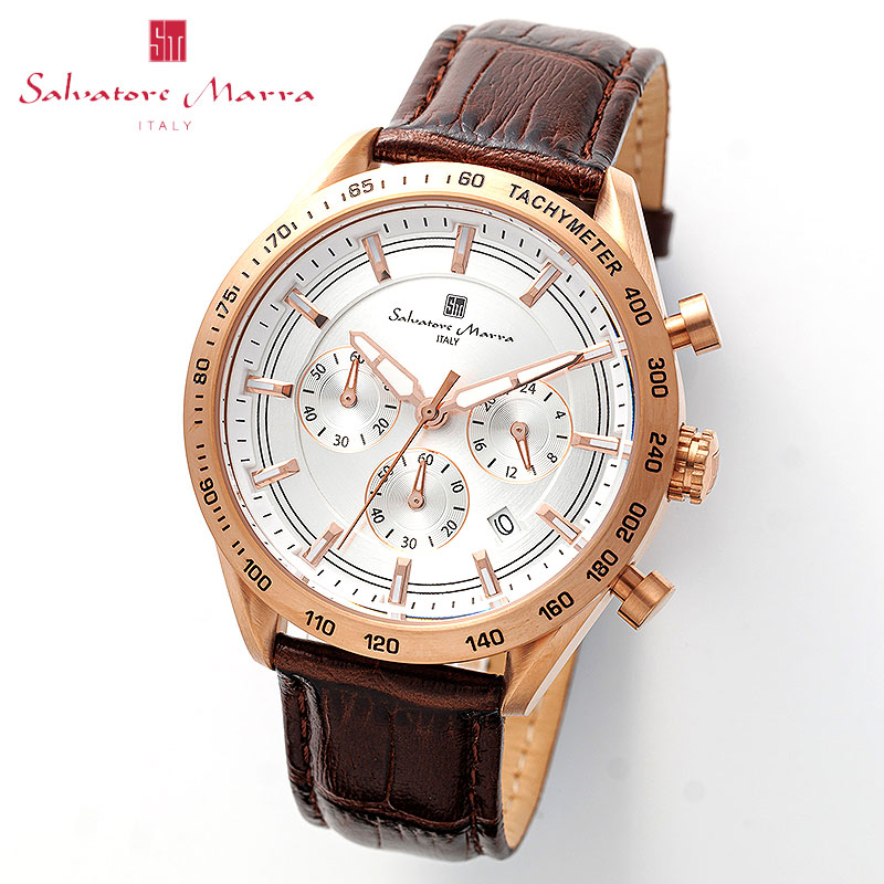 【55%OFF】【16,670円引き】 サルバトーレマーラ 腕時計 スタンダード クロノグラフ SalvatoreMarra メンズ シルバー ブラウン 時計 SM23104-PGWH 人気 おすすめ おしゃれ ブランド プレゼント ギフト【正規品】