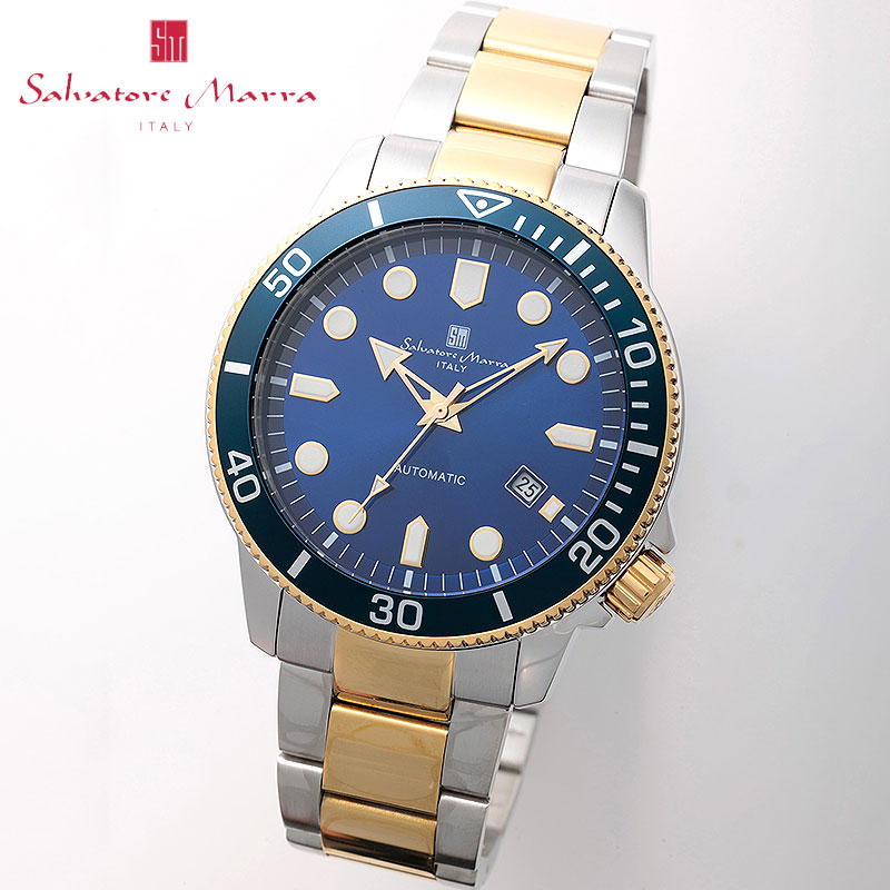 【60%OFF】【35,010円引き】 サルバトーレマーラ 腕時計 メカニカル SalvatoreMarra メンズ ブルー シルバー/ゴールド 時計 機械式 自動巻き SM24105-SSBLGD 人気 おすすめ おしゃれ ブランド プレゼント ギフト【正規品】