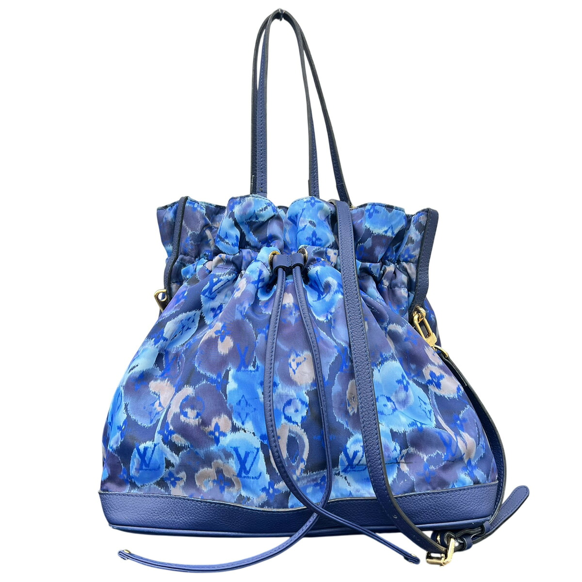 【最終価格】LOUIS VUITTON 希少 ルイヴィトン ノエフルMM モノグラム イカット フラワー M94312 2way トートバッグ ショルダーバッグ ナイロン レザー FO1163 ブルー ネイビー 巾着 ヴィトン LV Bランク 中古 鑑定済 ヴィトンバッグ