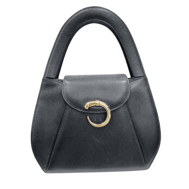 【最終価格】Cartier 美品 カルティエ パンテール ハンドバッグ レザー ブラック ゴールド金具 フォーマル 手提げ パーティーバッグ 冠婚葬祭 ABランク 中古 鑑定済 カルティエバッグ