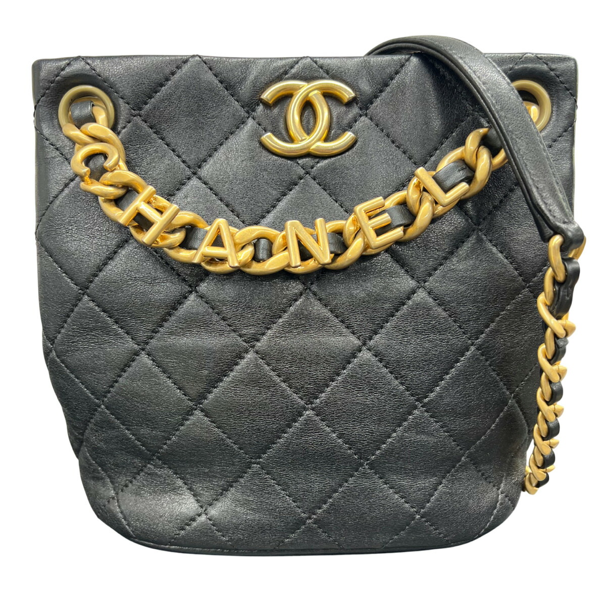 【最終価格】CHANEL 希少 極美品 シャネル マトラッセ スモール バケットバッグ ショルダーバッグ AS3873 ラムスキン レザー 新型シリアルプレート ブラック チェーンショルダーバッグ 巾着 ロゴ ゴールド金具 ココマーク Aランク 鑑定済 中古 シャネルバッグ