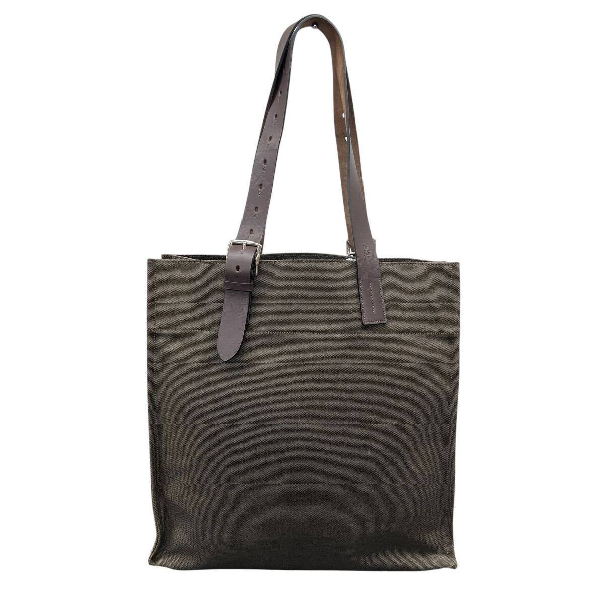 【3/31価格改定】HERMES 美品 エルメス エトリヴィエール ショッピング トートバッグ □N 2010年製造 トワルゴエラン キャンバス レザー カーキグリーン ダークブラウン 持ち手調節可 ハンドバッグ ABランク 中古 鑑定済 エルメスバッグ