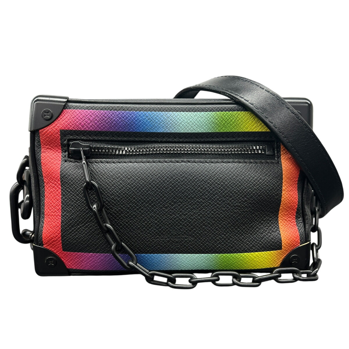 LOUIS VUITTON 美品 ルイヴィトン 19AW ミニソフトトランク M30351 タイガ ショルダーバッグ FL2169 レザー ブラック マルチカラー メッセンジャーバッグ ヴァージルアブロー コレクション ポシェット クロスボディ ヴィトン ABランク 鑑定済 中古 ヴィトンバッグ
