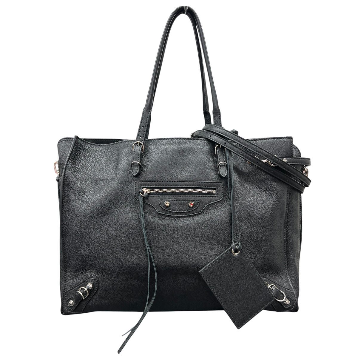 BALENCIAGA 希少 極美品 バレンシアガ ペーパー B4 ジップ アラウンド 2way ハンドバッグ ショルダーバッグ 432596 レザー ブラック シルバー金具 クロスボディ トートバッグ ビジネスバッグ Y2K Aランク 中古 鑑定済 バレンシアガバッグ