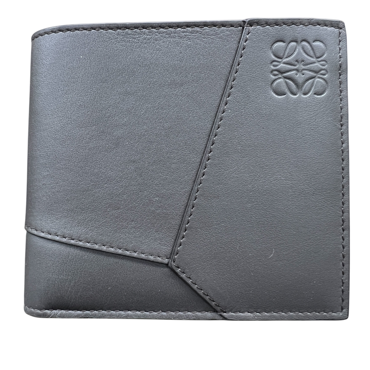 LOEWE 希少 極美品 ロエベ ANAGRAM PUZZLE BIFOLD アナグラム パズル バイフォールド コインウォレット 二つ折り財布 C510501X16 レザー ダークグレー コンパクトウォレット ミニ財布 Aランク 中古 鑑定済 ロエベ財布 43,080円