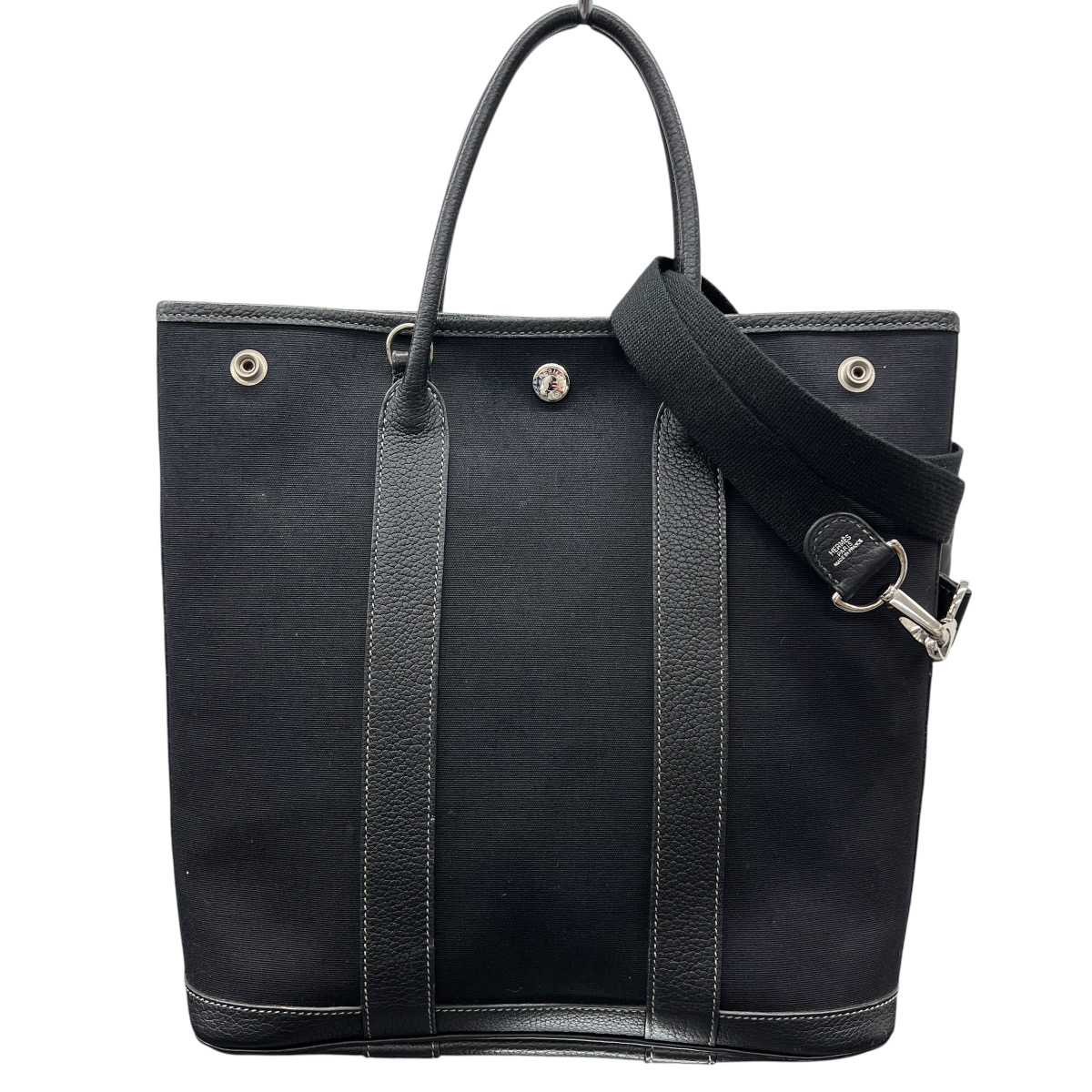 HERMES 美品 エルメス ガーデンファイルPM 2way トートバッグ ショルダーバッグ □H 2004年製造 トワルオフィシエ キャンバス レザー ブラック ハンドバッグ ABランク 中古 鑑定済 エルメスバッグ 150,000円