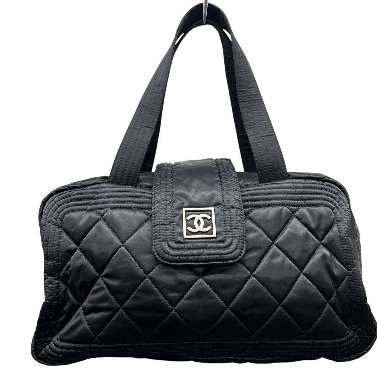 CHANEL 希少 美品 シャネル スポーツライン ミニボストンバッグ A29853 10番台シリアル ナイロン ブラック シルバー金具 ココマーク キルティング ハンドバッグ ショルダーバッグ ヴィンテージ アンティーク ABランク 鑑定済 中古 シャネルバッグ
