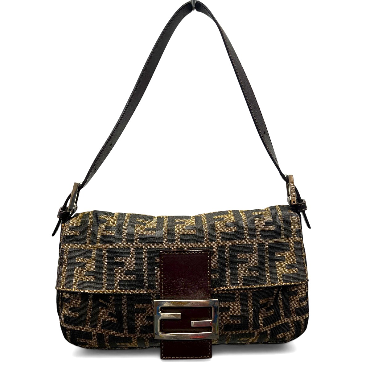 FENDI 人気 美品 フェンディ マンマバケット ZUCCA ズッカ ショルダーバッグ 26424 キャンバス レザー ブラウン ワンショルダー セミショルダー ハンドバッグ FF金具 Y2K ABランク 中古 鑑定済 フェンディバッグ
