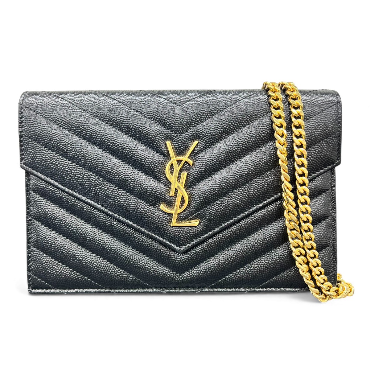 【価格改定】SAINT LAURENT 極美品 サンローラン カサンドラ エンベロープ チェーンウォレット ショルダーバッグ モノグラム 393953 レザー チェーンウォレット イヴ YSL Aランク 中古 鑑定済 サンローラン財布｜ラグゼル 店