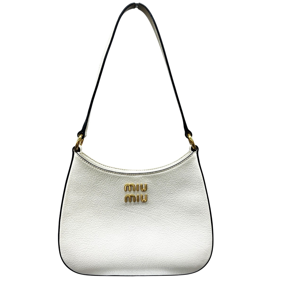 【価格改定】MIUMIU 希少 美品 ミュウミュウ MADRAS マドラス ワンショルダーバッグ 5BC105 RFID確認済 レザー ホワイト ゴールド ロゴ セミショルダー ハンド miumiu ABランク 中古 鑑定済 ミュウミュウバッグ｜ラグゼル 店