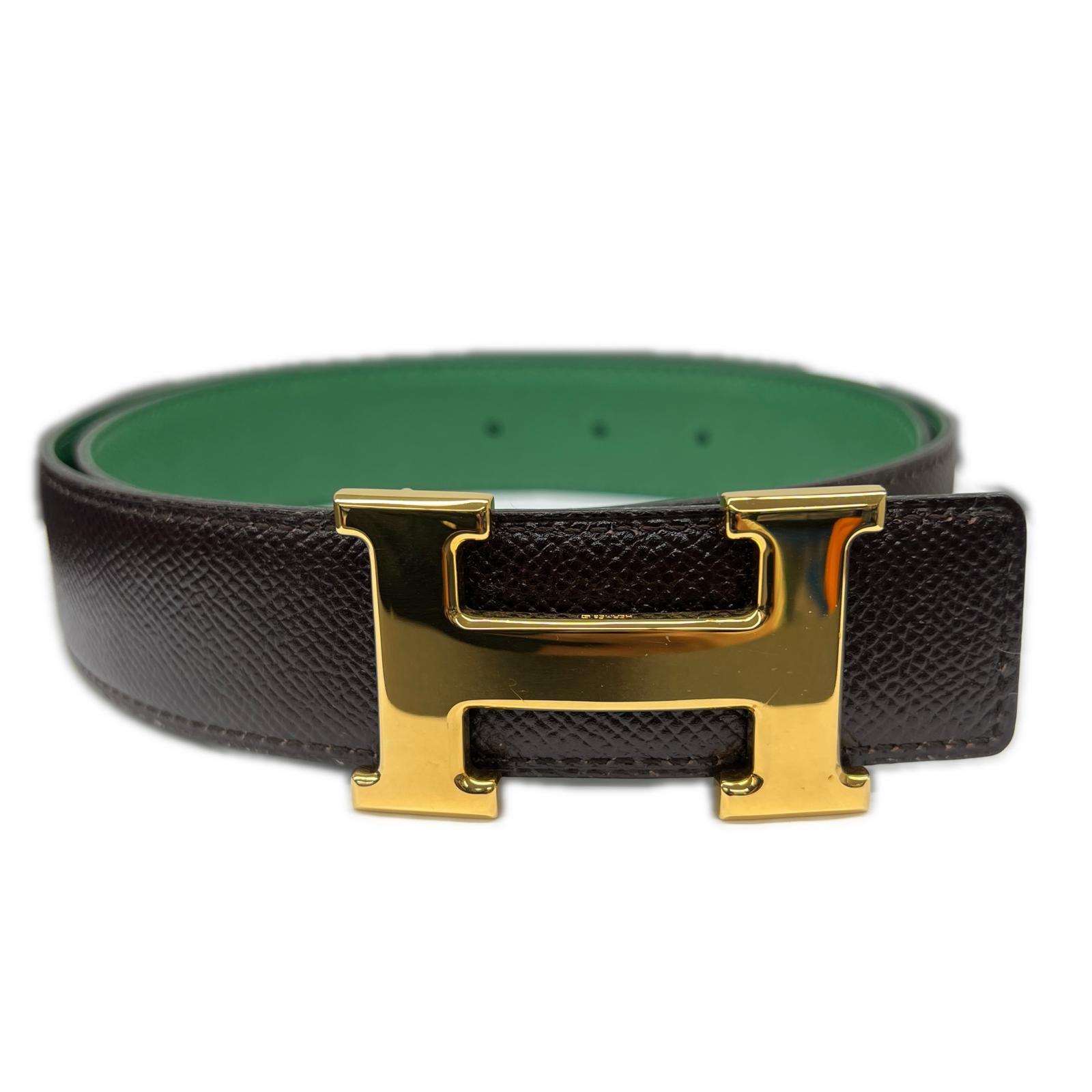 【価格改定】HERMES 希少カラー 極美品 エルメス コンスタンス Hベルト リバーシブル 〇Z刻印 1996年 グリーン ブラウン ゴールド金具 #75 箱付属 プレゼント ギフト Aランク 中古 鑑定済 エルメスベルト|ラグゼル 店