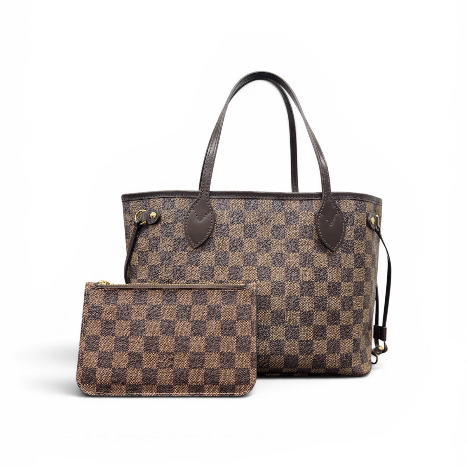 LOUIS VUITTON 人気 ルイヴィトン ネヴァーフルPM ダミエ エベヌ トートバッグ N41359 PVC レザー AR0127 ブラウン ショッピングバッグ ポーチ付属 LV ヴィトン Aランク 中古 鑑定済 ヴィトンバッグ｜ラグゼル 店