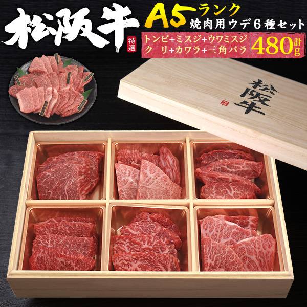 松阪牛 食べ比べセット 合計480g（3～4人前） 焼肉用 ブランド牛 ミスジ トンビ ウデ肉 カタ肉 三角バラ 特上カルビ 三角バラ 焼き肉 国産 黒毛和牛 高級肉 牛肉 和牛 宅配 焼肉 焼肉用 網焼き お返し お礼 最高級A5ランク 3人用 4人前 焼肉セット 松坂牛 贈り物 冬ギフト