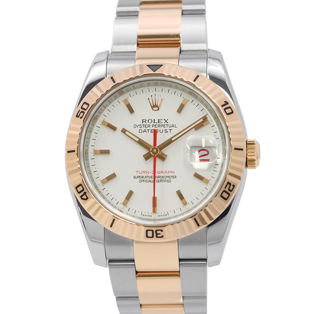 ロレックス デイトジャスト ターノグラフ D番 SS/K18PGピンクゴールド 116261 ROLEX 腕時計 白文字盤 【安心保証】 【中古】 ロレックス デイトジャスト ROLEX ロレックス 中古