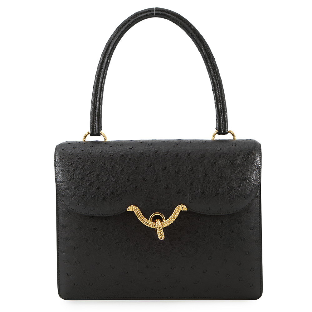 エルメス ハンドバッグ ブラック/ゴールド金具 オーストリッチ 〇D刻印 HERMES バッグ 黒 【安心保証】 【中古】 エルメス バッグ エルメス HERMES BAG