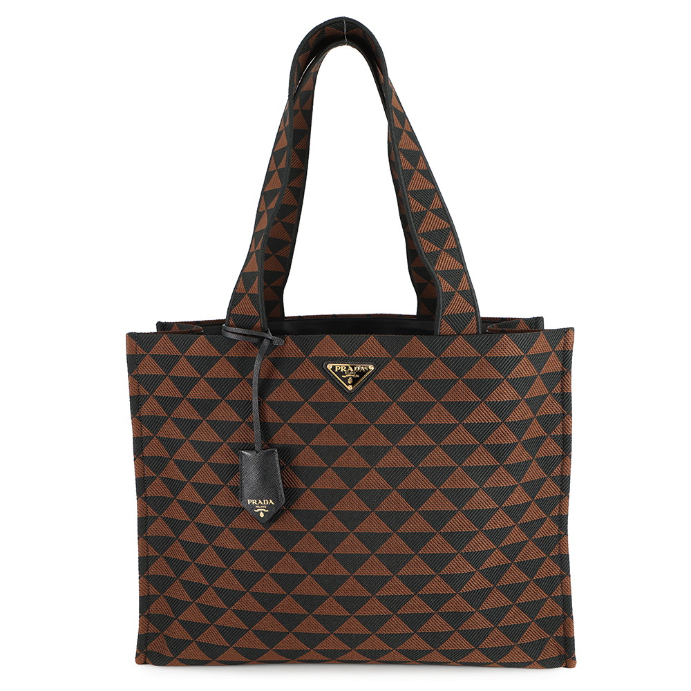 プラダ トートバッグ エンブロイダリー ロゴ キャンバス レザー 2VG106 PRADA 黒 【安心保証】 【中古】 プラダ バッグ PRADA BAG