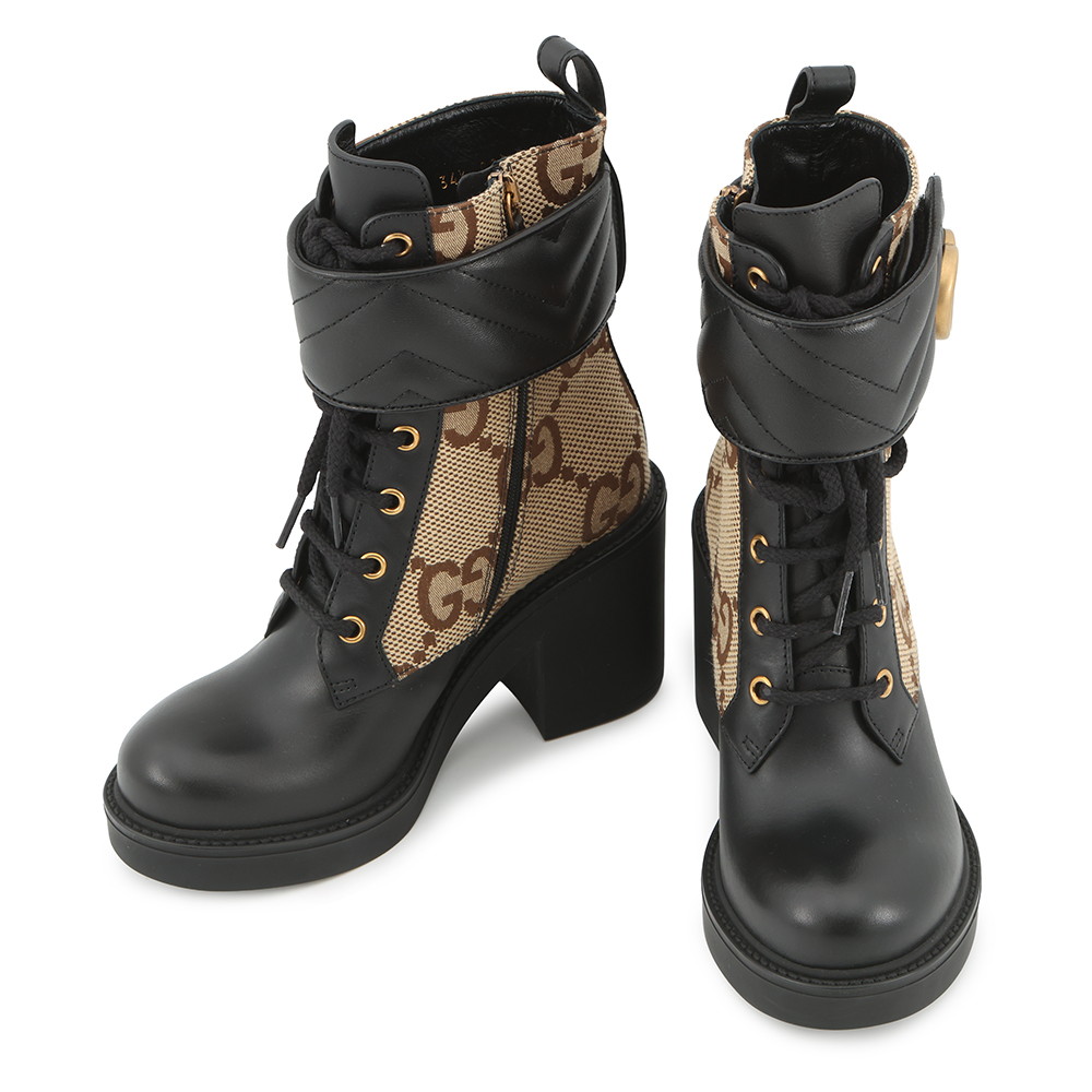 グッチ ブーツ ジャンボGG GGマーモント アンクル レザー/GGキャンバス レディースサイズ34 1/2 719849 GUCCI 靴 黒 【中古】 グッチ ブーツ レディース GUCCI|ブランド腕時計専門店タイムゾーン