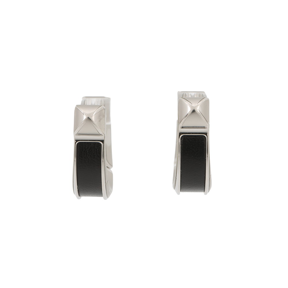 エルメス ピアス ジョケット PM ブラック/シルバー金具 ボックスカーフ/メタル HERMES アクセサリー 黒 エルメス アクセサリー エルメス HERMES