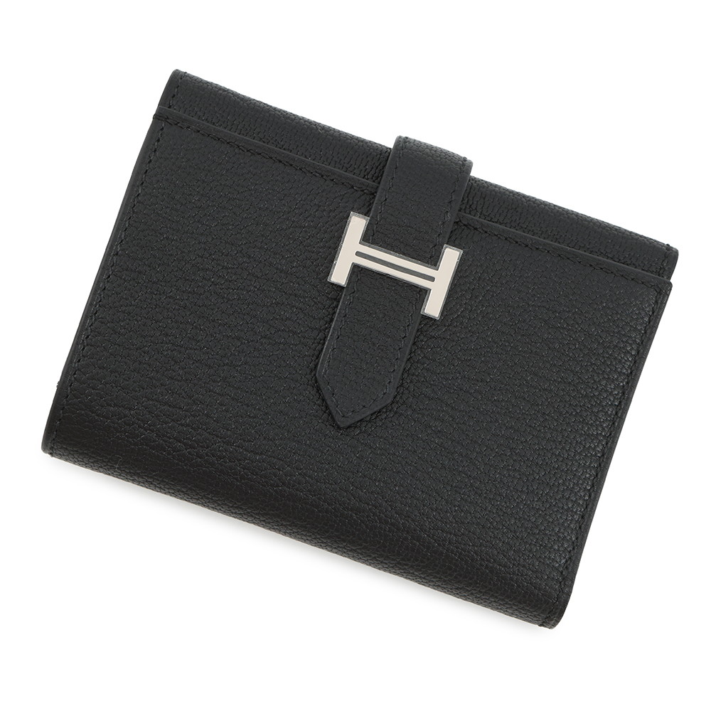 エルメス 三つ折り財布 ベアンコンビネ ブラック/シルバー金具 シェブルミゾル B刻印 HERMES 財布 黒 【中古】 エルメス 財布 エルメス 三つ折り財布 HERMES WALLET