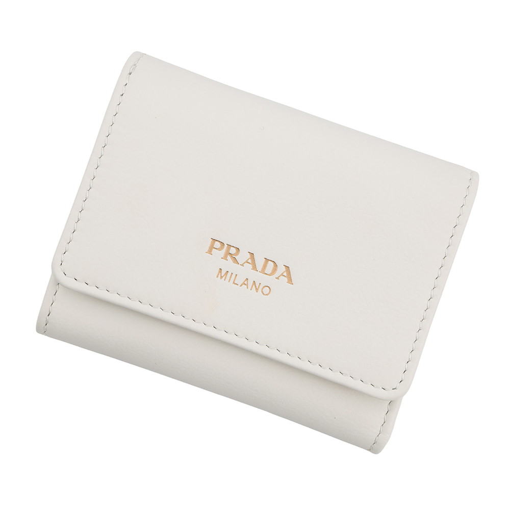 プラダ 三つ折り財布 ロゴ レザー 1MH043 PRADA 財布 白 【中古】 プラダ 財布 PRADA WALLET