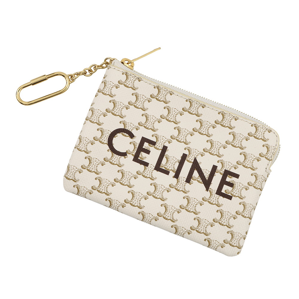 セリーヌ コインケース トリオンフ ロゴ キーリング付き コインパース PVC 10C662CA2 CELINE 小銭入れ 白 【安心保証】 【中古】 セリーヌ コインケース CELINE WALLET