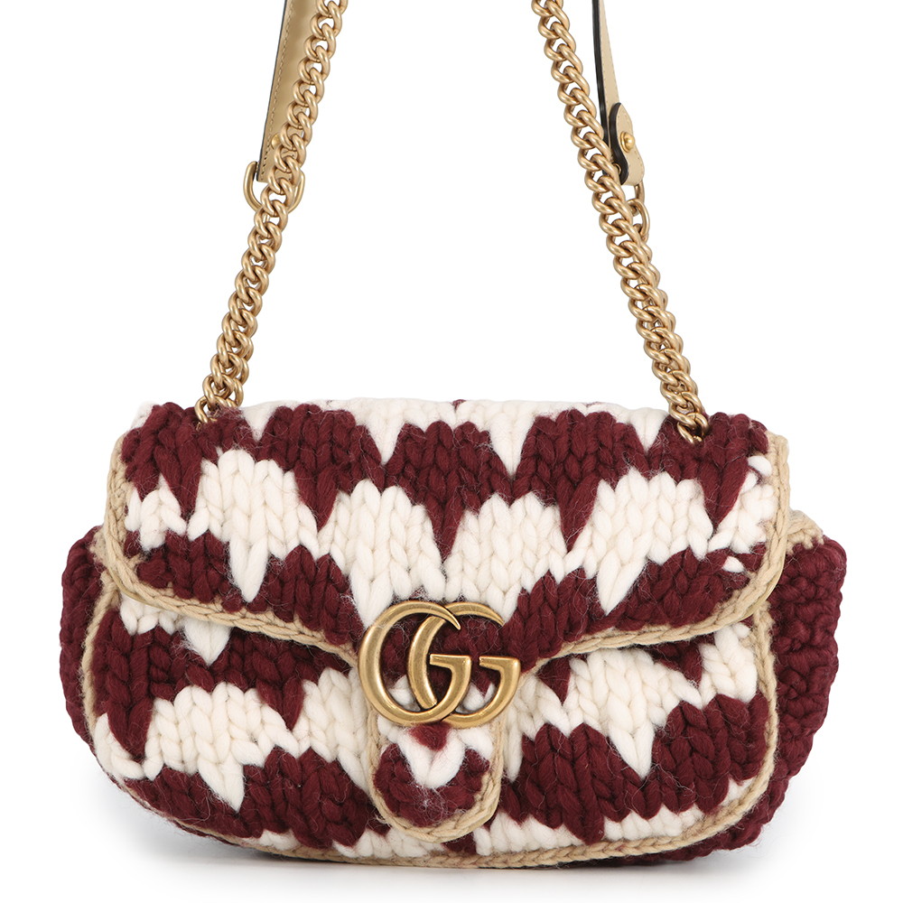 グッチ チェーンショルダーバッグ ニット GGマーモント ウール/レザー 443497 GUCCI 白 【安心保証】 【中古】 グッチ バッグ レディース GUCCI BAG