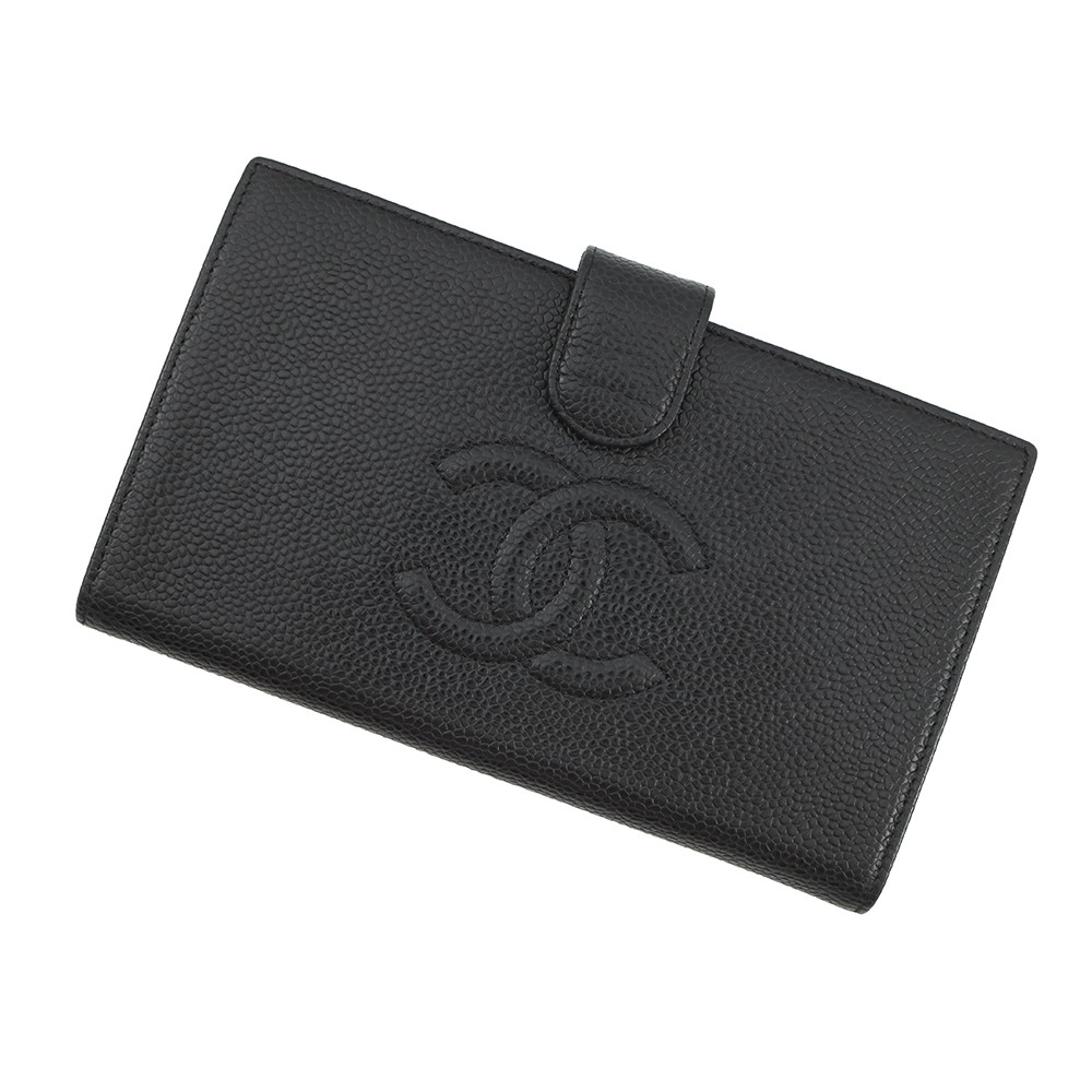 シャネル 長財布 ココマーク がま口 ロングウォレット キャビアスキン CHANEL 黒 【安心保証】 【中古】 シャネル 長財布 レディース CHANEL WALLET