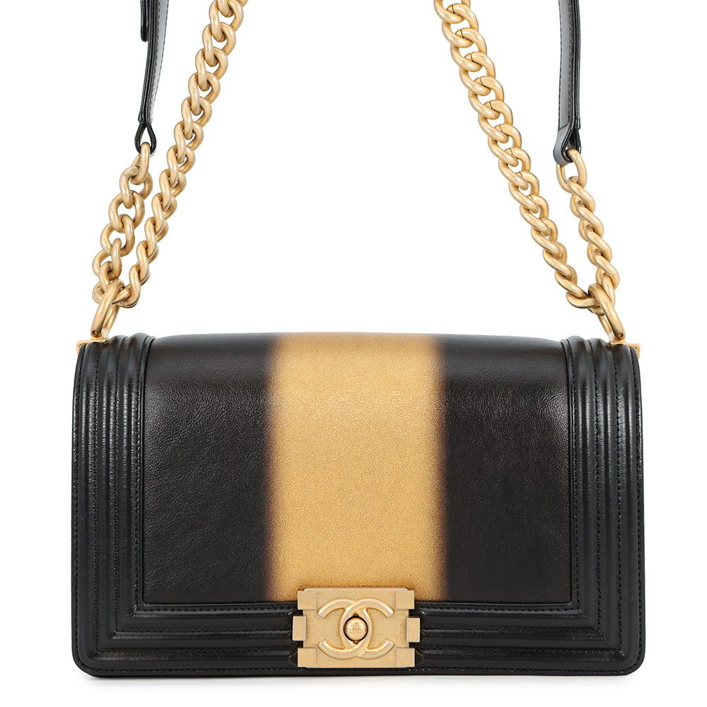 シャネル チェーンショルダーバッグ ボーイシャネル ストライプ レザー A67086 CHANEL バッグ 黒 【安心保証】 【中古】 シャネル バッグ レディース CHANEL BAG