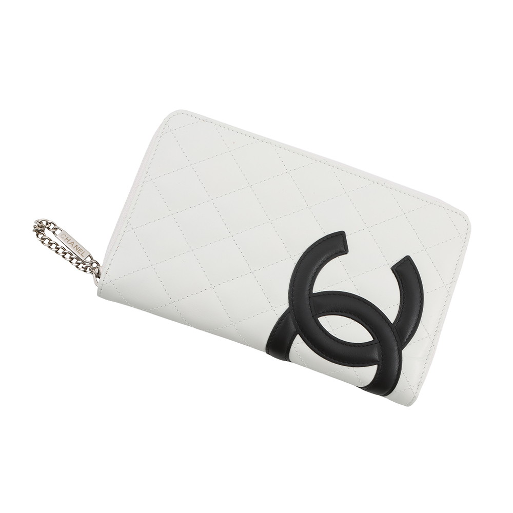 シャネル 長財布 マトラッセ ココマーク カンボンライン ラウンドファスナー カーフスキン A26710 CHANEL 白 黒 【安心保証】 【中古】 シャネル 財布 CHANEL WALLET