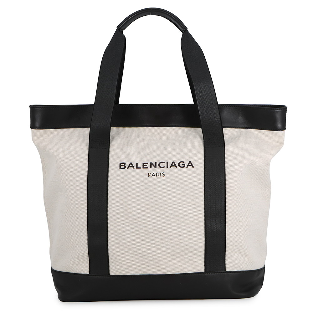 バレンシアガ トートバッグ ネイビートート レザー/キャンバス 374767 BALENCIAGA 黒 白 【安心保証】 【中古】 バレンシアガ バッグ BALENCIAGA BAG