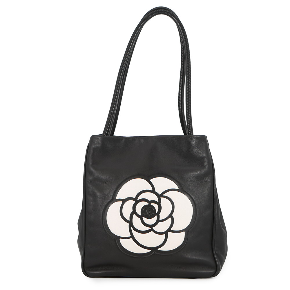 シャネル トートバッグ カメリア ロゴ ラムスキン A20856 CHANEL 黒 白 【安心保証】 【中古】 シャネル バッグ レディース CHANEL BAG