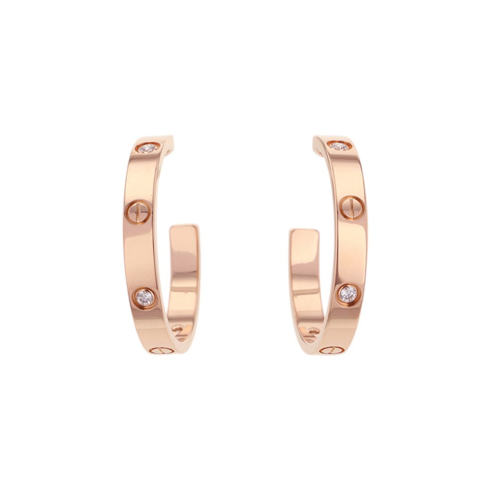 カルティエ ピアス Love フープ イヤリング ミディアムモデル ダイヤモンド 6P 計0.13ct K18PGピンクゴールド B8301433 ラブフープ 【安心保証】 【中古】 カルティエ ラブ フープ ダイヤモンド Cartier 中古