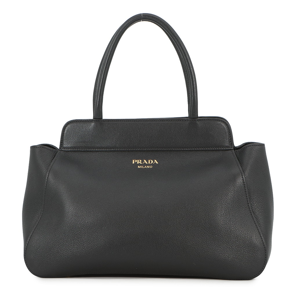 プラダ ハンドバッグ ロゴ ミディアム ソフトグレインレザー 1BG533 PRADA 黒 【安心保証】 【中古】 プラダ バッグ レディース PRADA BAG 128,300円