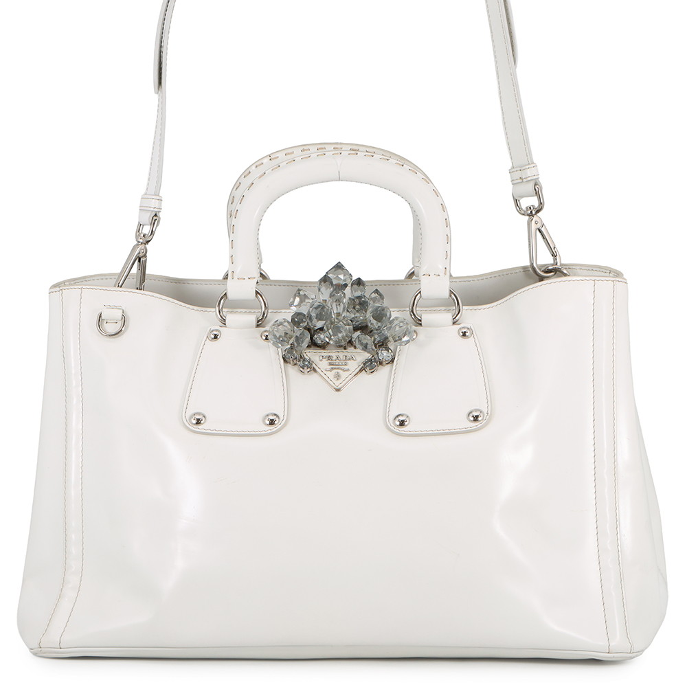 プラダ ハンドバッグ クリスタル レザー PRADA 2way 白 【安心保証】 【中古】 プラダ バッグ PRADA BAG 35,490円